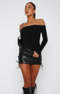 Lose My Mind Long Sleeve Bodysuit Black sold by White Fox Boutique