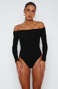 Lose My Mind Long Sleeve Bodysuit Black sold by White Fox Boutique