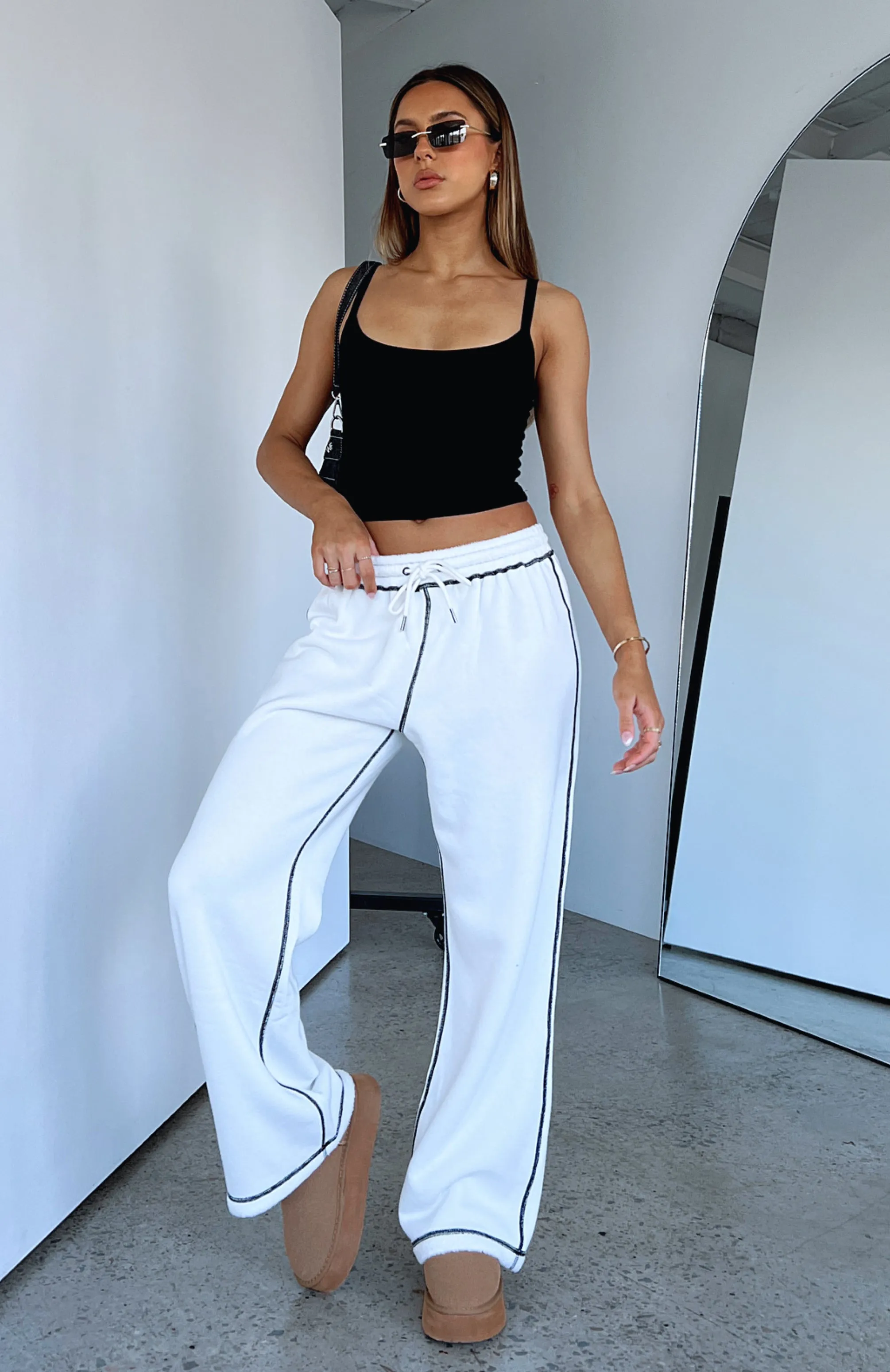 Monday Mood Track Pants White sold by White Fox Boutique product image thumbnail 5