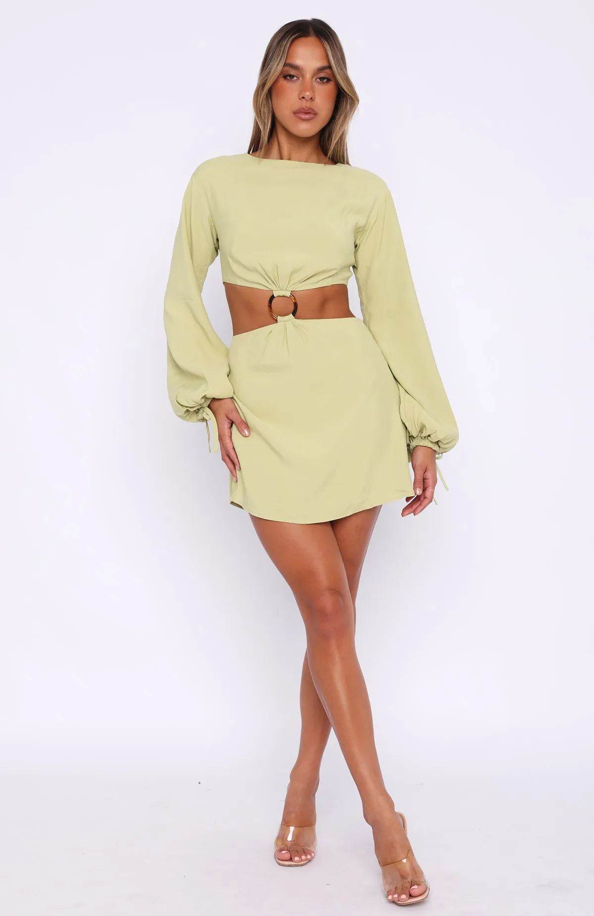 Causing Trouble Long Sleeve Mini Dress Pistachio sold by White Fox Boutique product image thumbnail 5