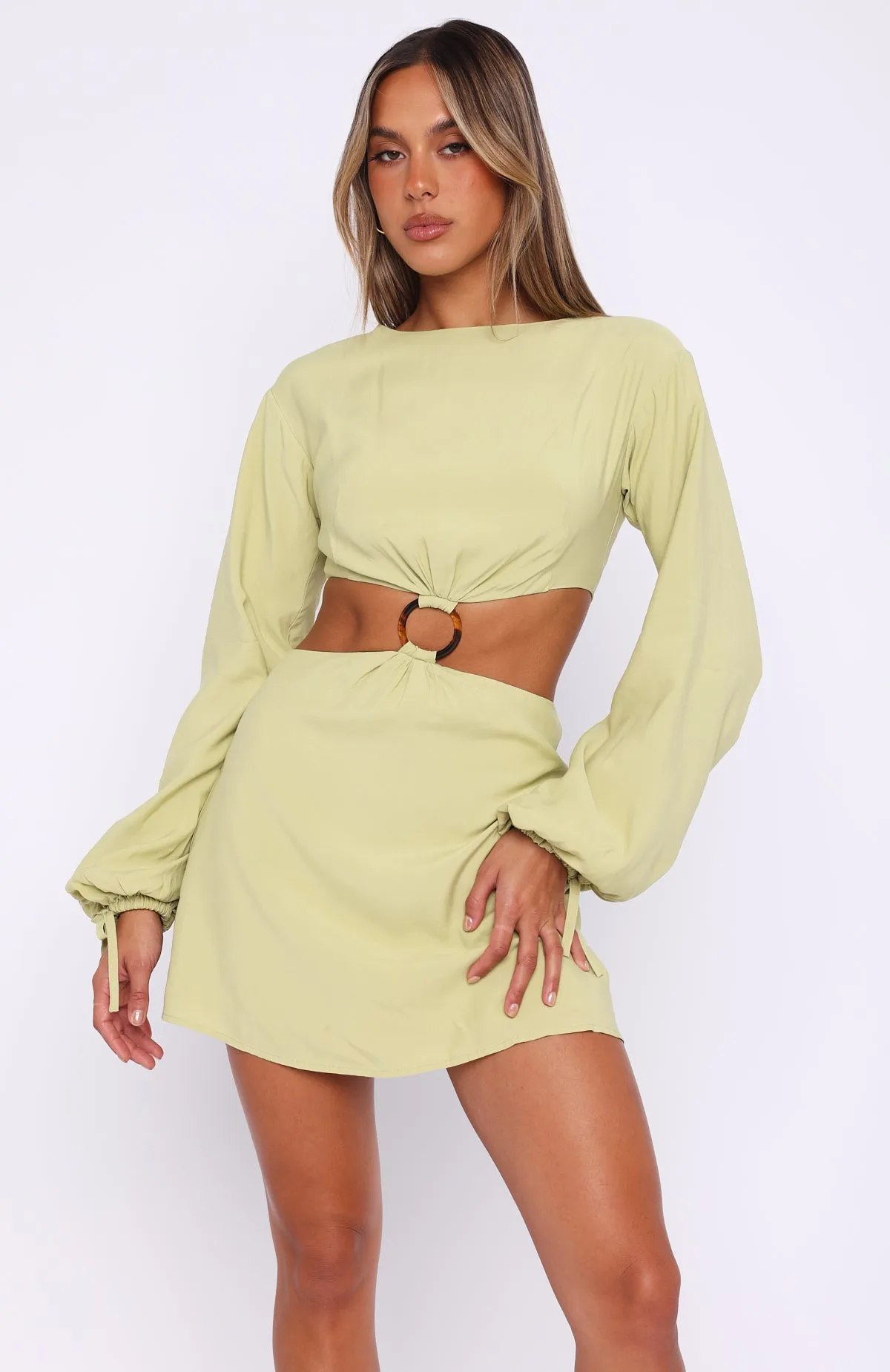 Causing Trouble Long Sleeve Mini Dress Pistachio sold by White Fox Boutique product image thumbnail 2