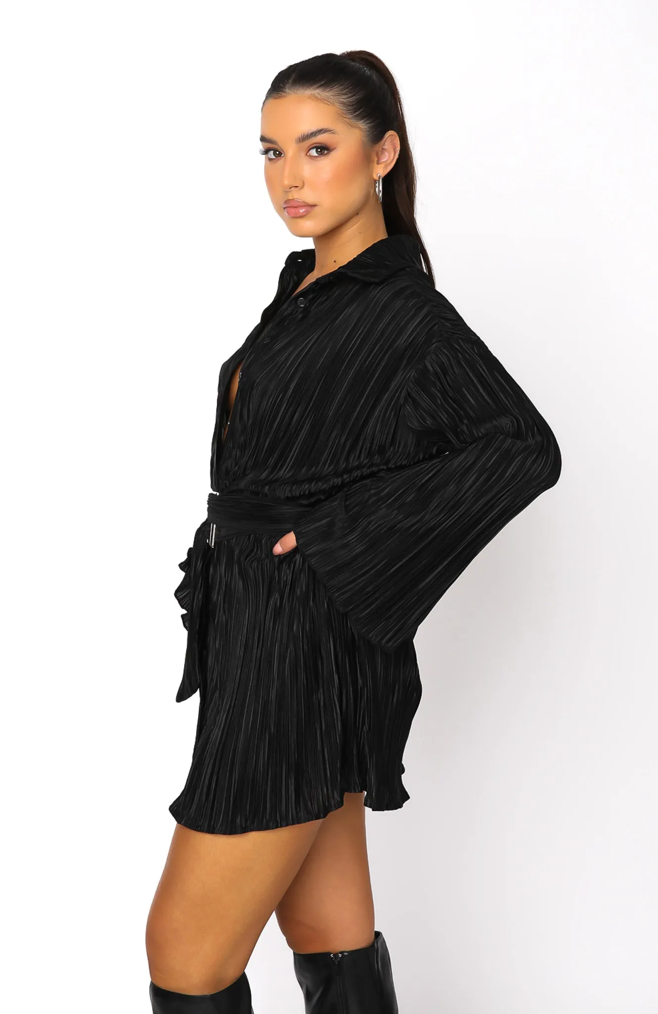 More About Me Long Sleeve Mini Dress Black sold by White Fox Boutique product image thumbnail 3