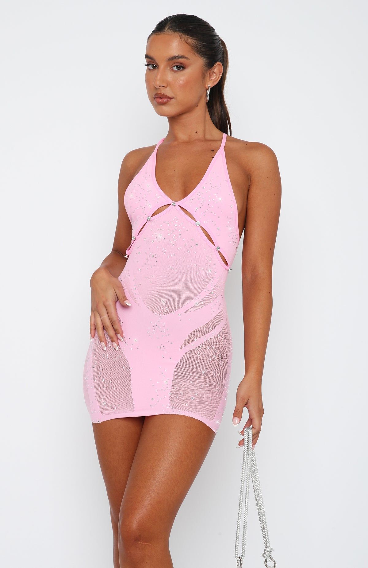 Sparkling Baby Diamante Mini Dress Candy Pink sold by White Fox Boutique product image thumbnail 2