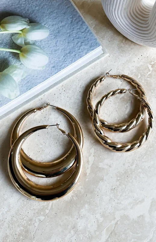 Tia Hoops Set Gold sold by White Fox Boutique