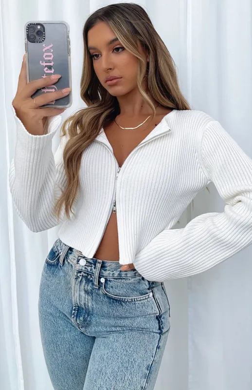From The Heart Long Sleeve Knit Crop White sold by White Fox Boutique