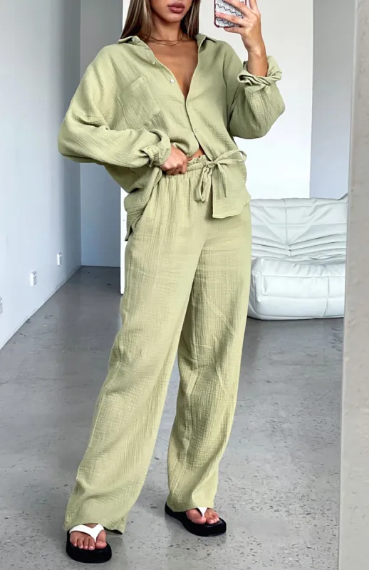 Golden Moment Pants Matcha sold by White Fox Boutique