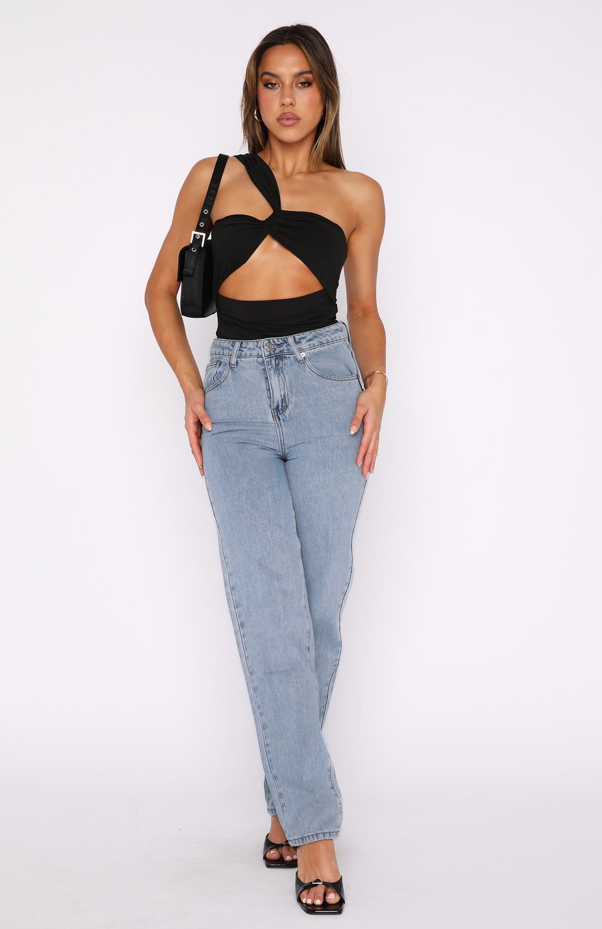 Let's Relax High Rise Slim Leg Jeans Light Blue Wash sold by White Fox Boutique product image thumbnail 2