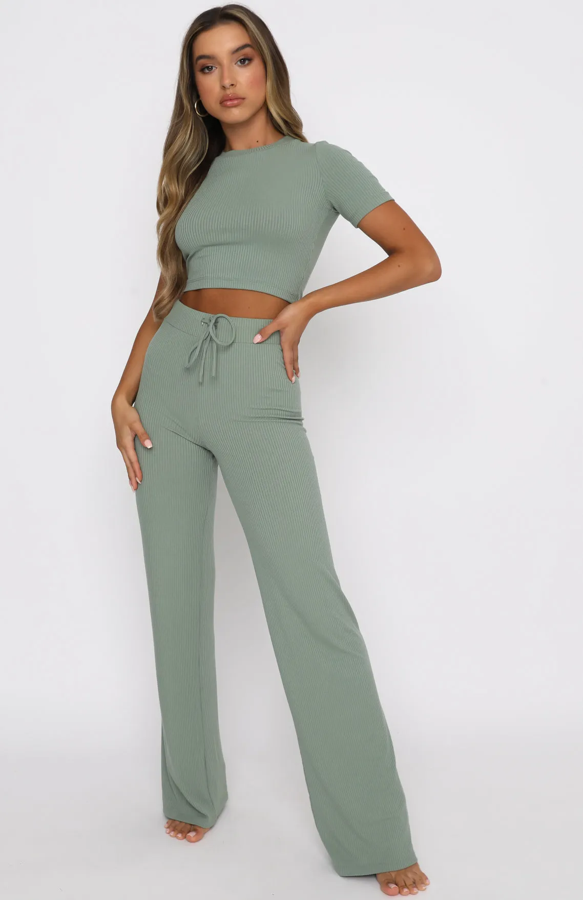 Adore You Ribbed Pants Sage sold by White Fox Boutique product image thumbnail 5