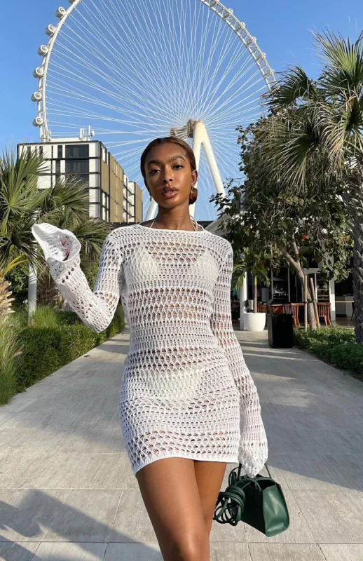 Shine On Long Sleeve Mini Dress White sold by White Fox Boutique