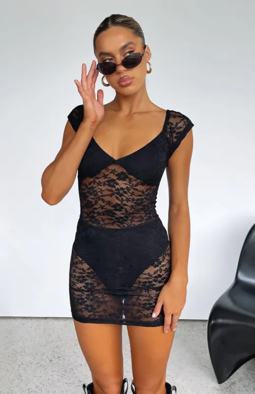 Destined To Be Lace Mini Dress Black sold by White Fox Boutique