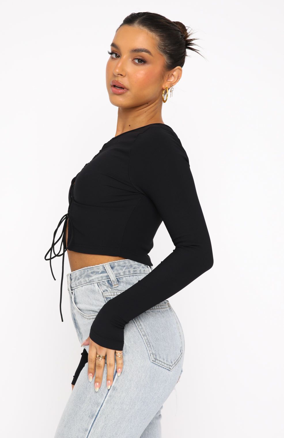 Take A Shot Ribbed Long Sleeve Crop Black sold by White Fox Boutique product image thumbnail 3