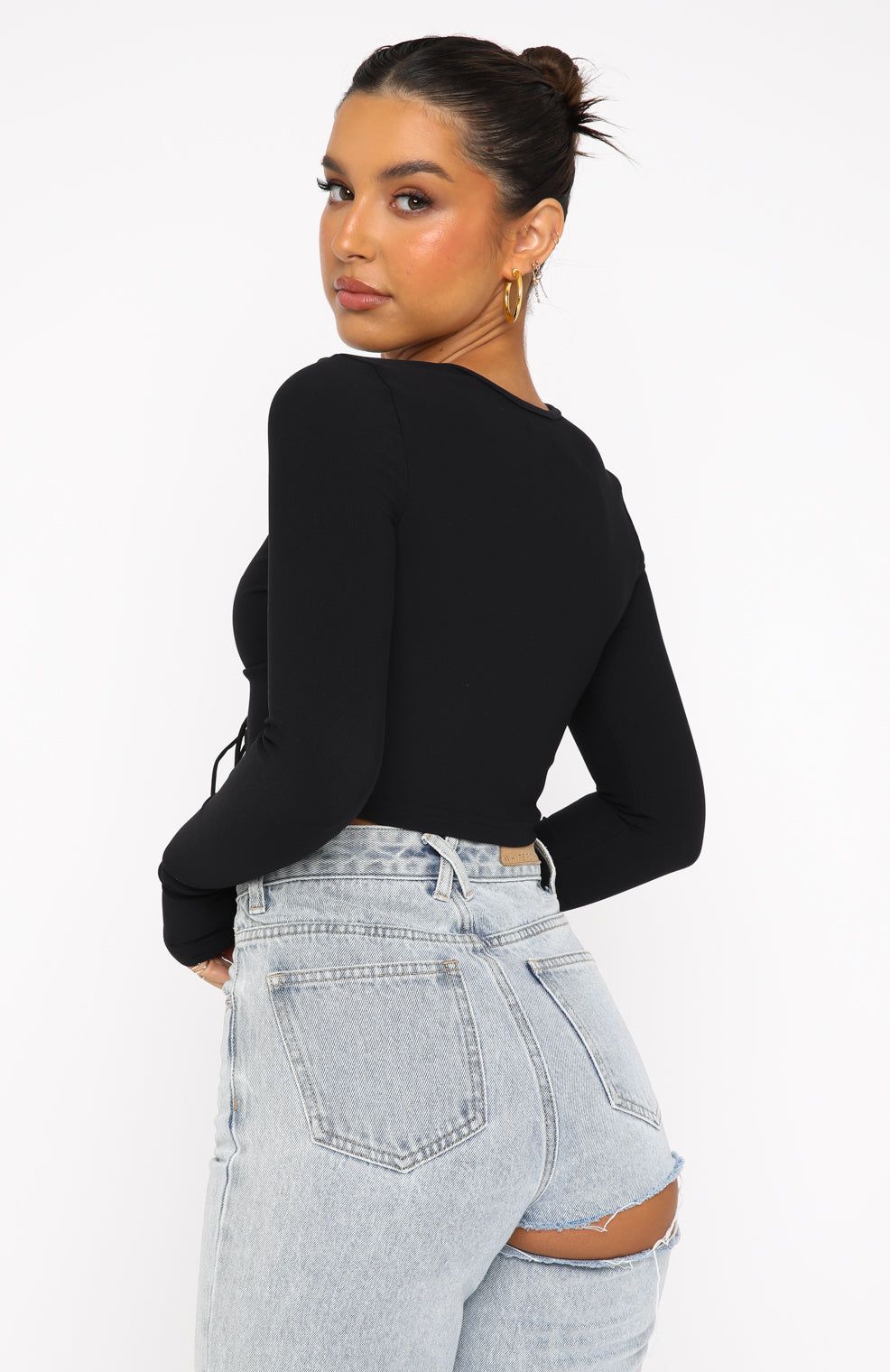 Take A Shot Ribbed Long Sleeve Crop Black sold by White Fox Boutique product image thumbnail 4