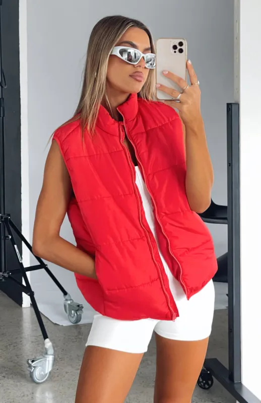 Outside The Lines Puffer Vest Red sold by White Fox Boutique