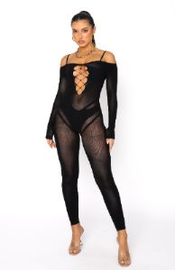 Staying Snatched Long Sleeve Jumpsuit Black sold by White Fox Boutique