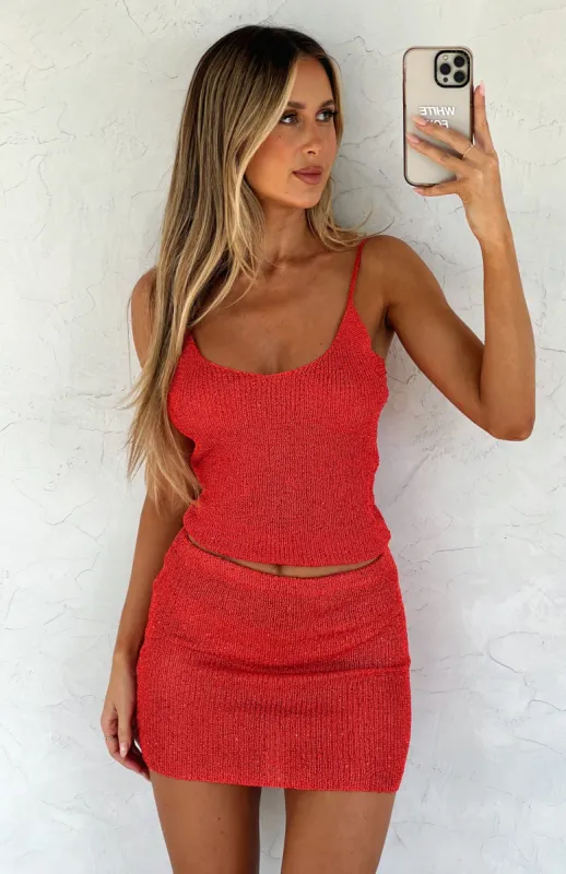 My Little Secret Sequin Knit Mini Skirt Red sold by White Fox Boutique