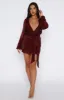 Stars Shining Long Sleeve Mini Dress Red Wine sold by White Fox Boutique