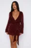 Stars Shining Long Sleeve Mini Dress Red Wine sold by White Fox Boutique