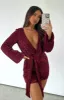 Stars Shining Long Sleeve Mini Dress Red Wine sold by White Fox Boutique