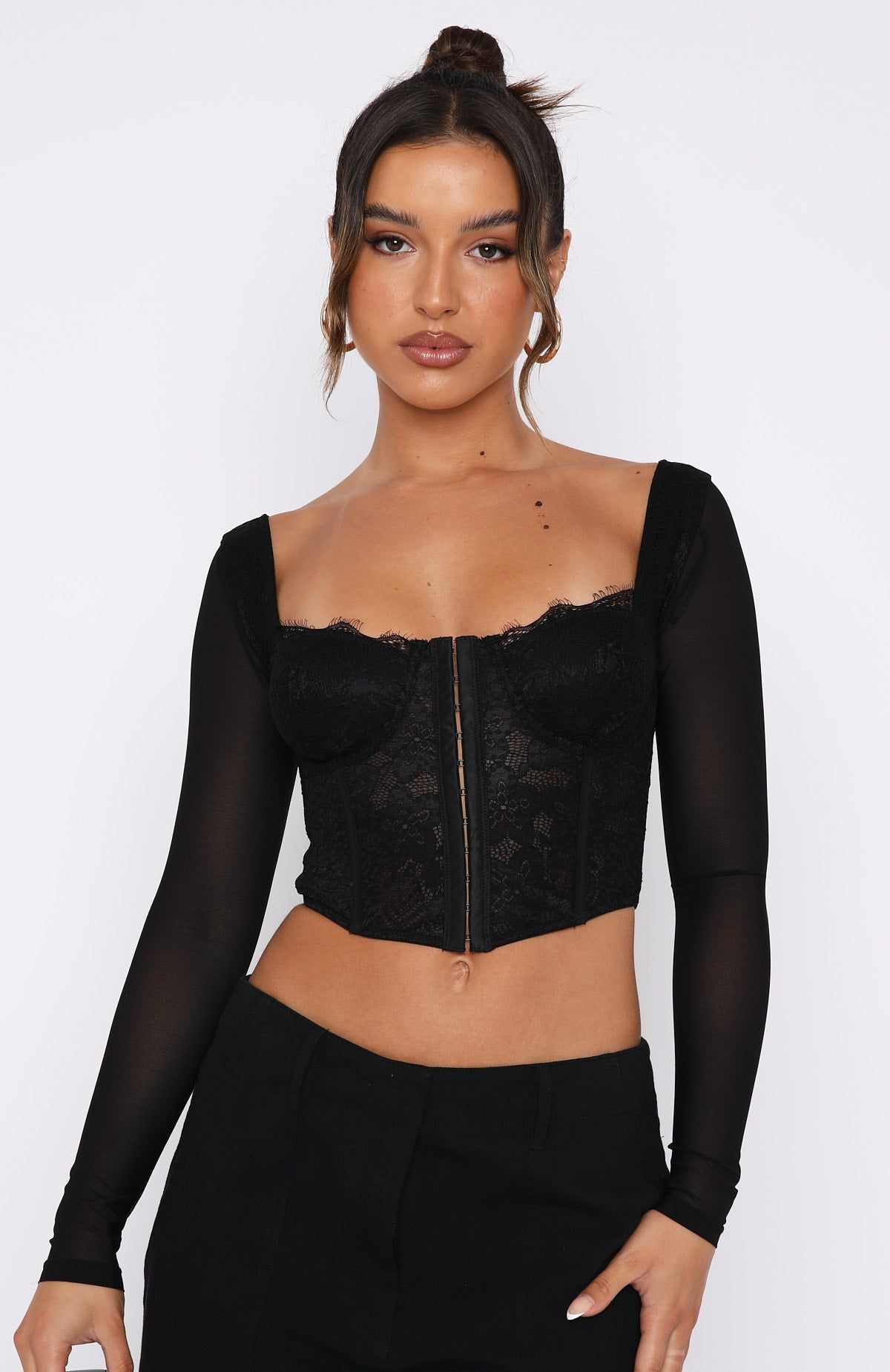 She's Magic Long Sleeve Lace Bustier Black sold by White Fox Boutique product image thumbnail 2