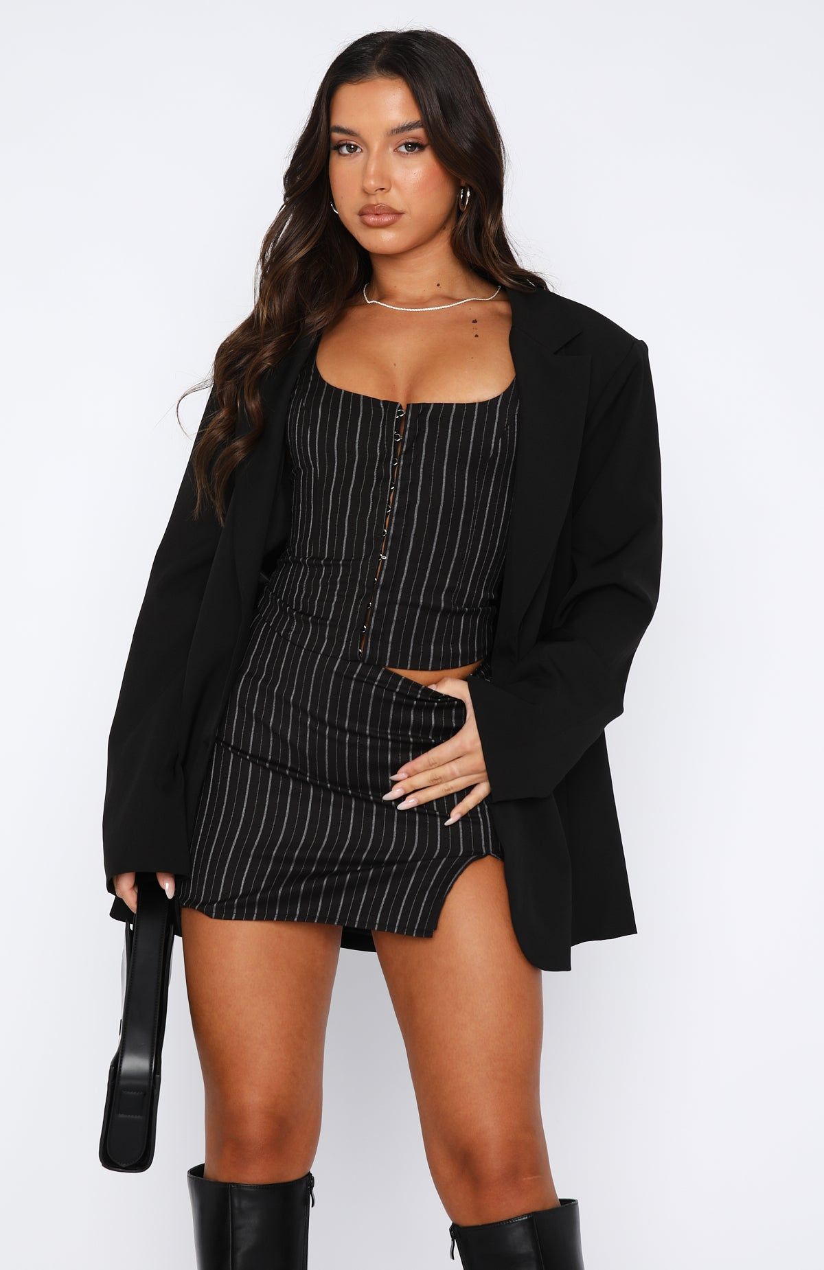 Move On Over Mini Skirt Black Pinstripe sold by White Fox Boutique product image thumbnail 2