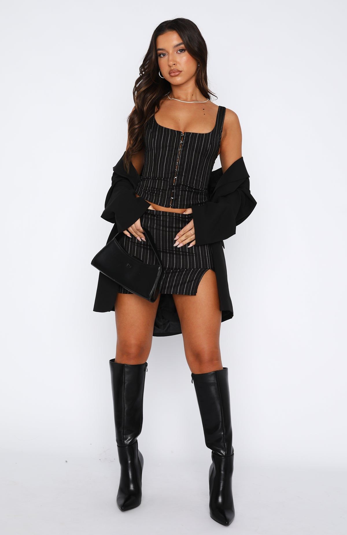 Move On Over Mini Skirt Black Pinstripe sold by White Fox Boutique product image thumbnail 5