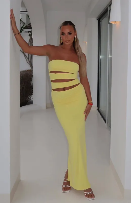 Midnight Rain Maxi Dress Lemon sold by White Fox Boutique