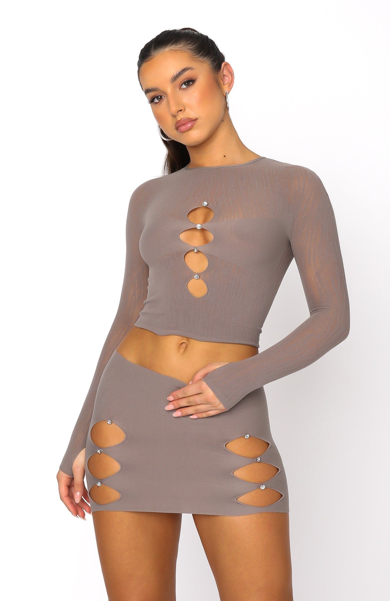 Promise Me Long Sleeve Crop Mushroom sold by White Fox Boutique product image thumbnail 2