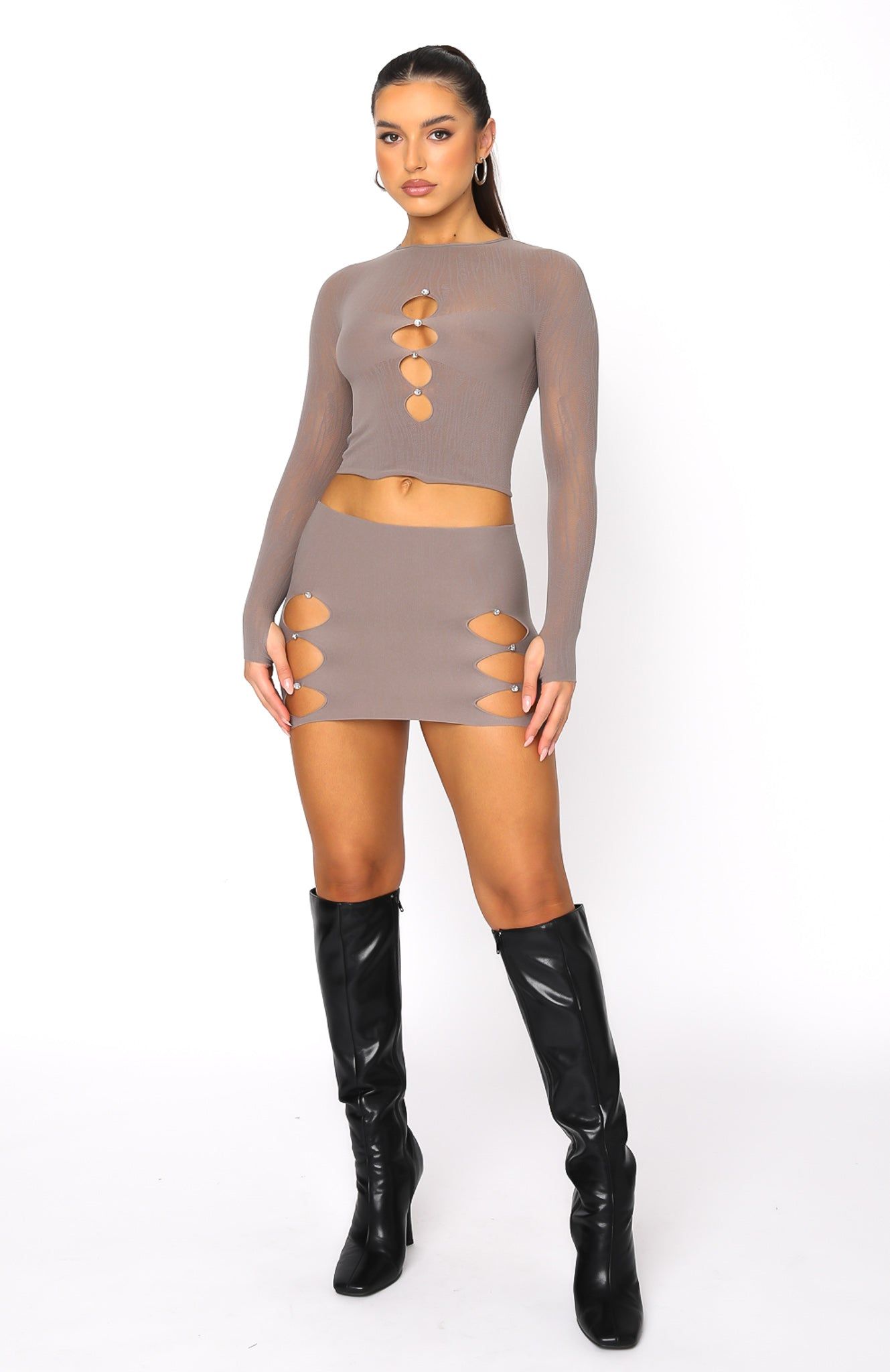 Promise Me Long Sleeve Crop Mushroom sold by White Fox Boutique product image thumbnail 5