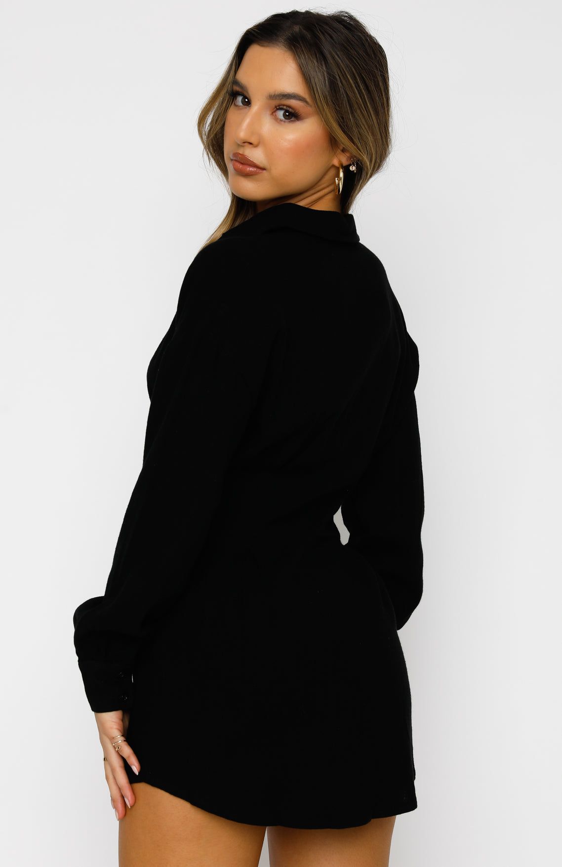 Feels Like A Holiday Long Sleeve Shirt Dress Black | Parallel