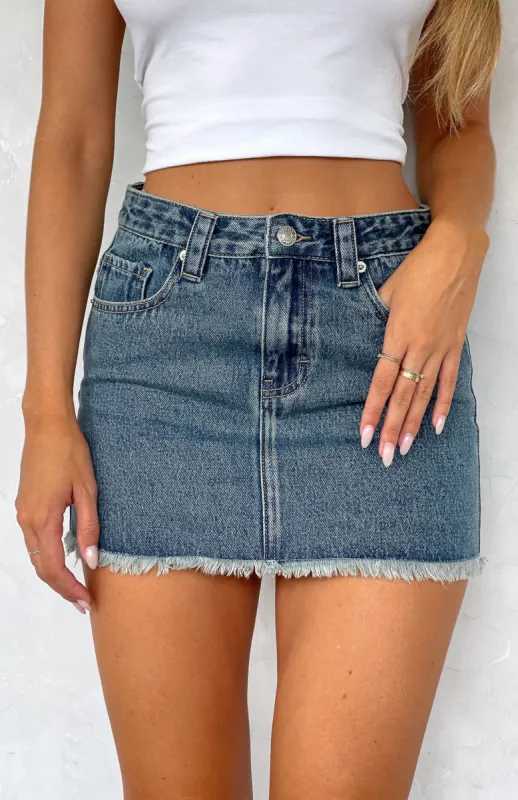 I Miss You Denim Mini Skirt Brown Blue Acid Wash sold by White Fox Boutique