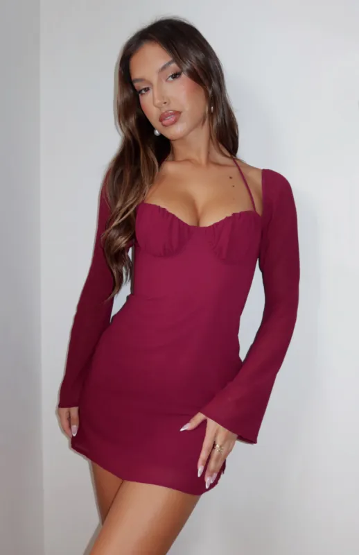 Ready For Fun Long Sleeve Mini Dress Wine sold by White Fox Boutique