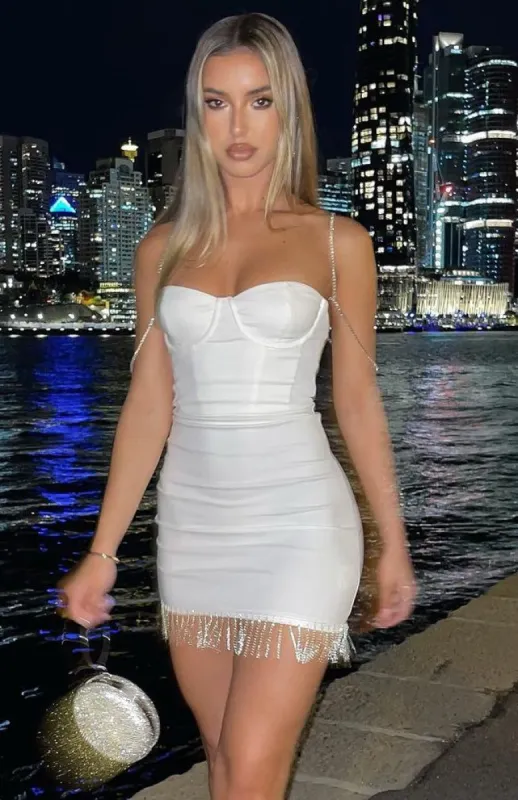 Shining Bright Mini Dress White sold by White Fox Boutique