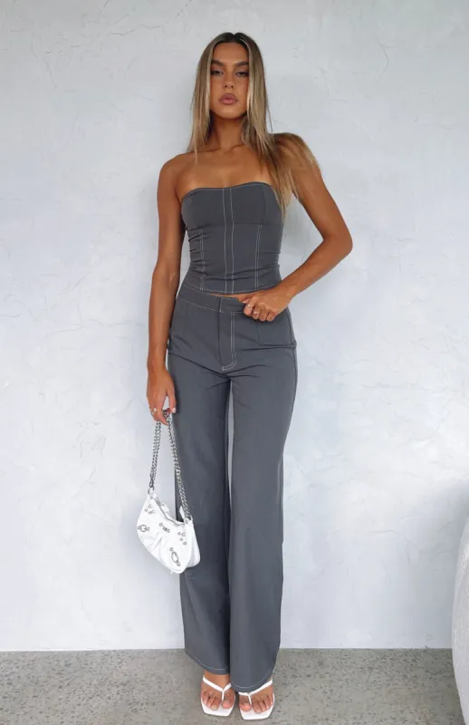 Don't Waste My Time Pants Charcoal sold by White Fox Boutique