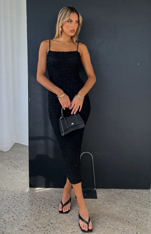 Flirty Feeling Midi Dress Black sold by White Fox Boutique