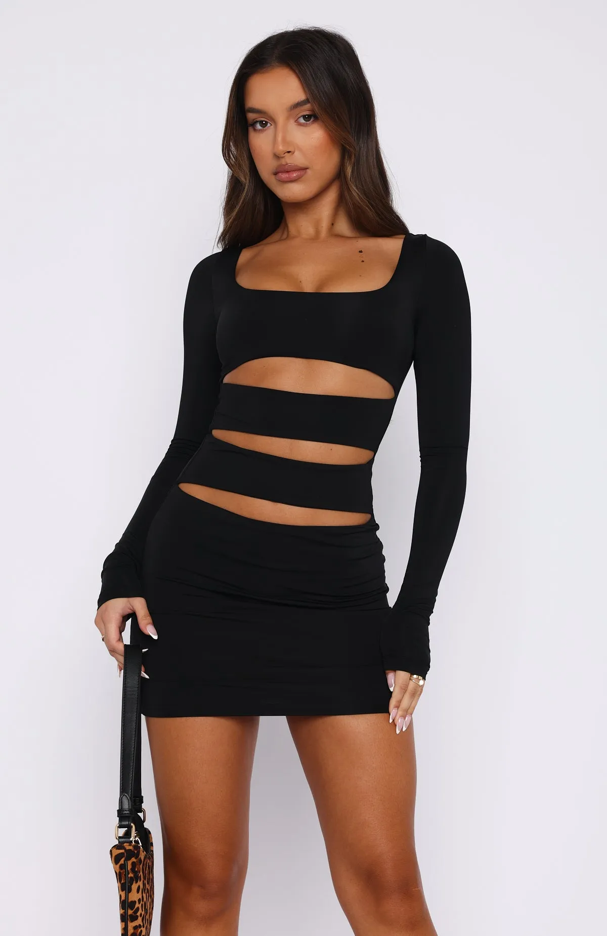 Make It Rain Long Sleeve Mini Dress Black sold by White Fox Boutique product image thumbnail 2