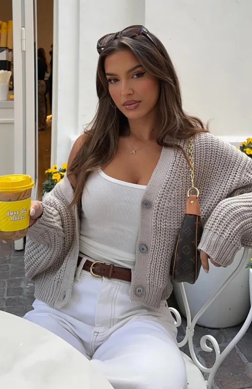 Golden Moments Knit Cardigan Mushroom sold by White Fox Boutique