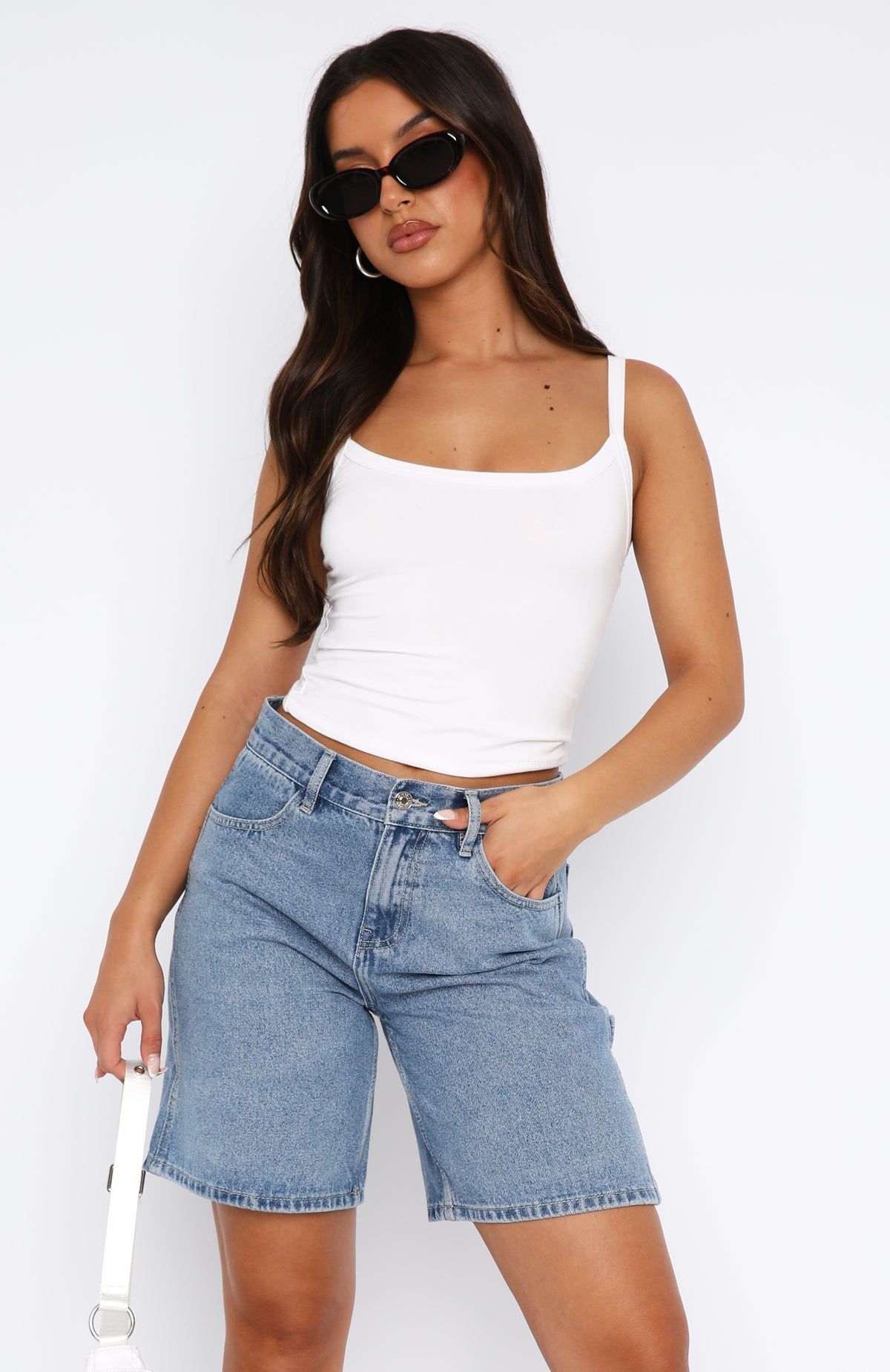 Going For Fun Denim Shorts Mid Blue Wash sold by White Fox Boutique product image thumbnail 2