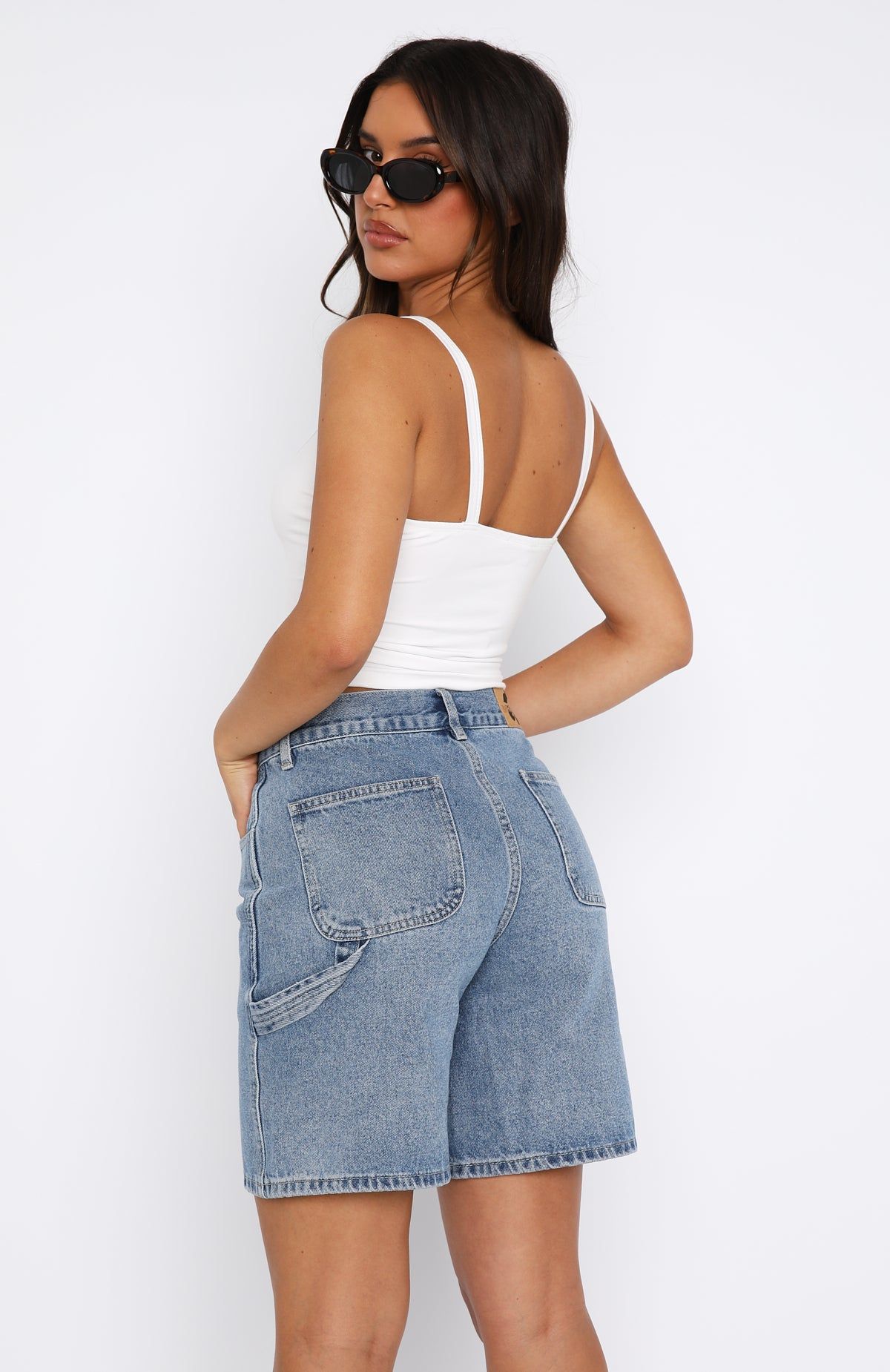 Going For Fun Denim Shorts Mid Blue Wash sold by White Fox Boutique product image thumbnail 4