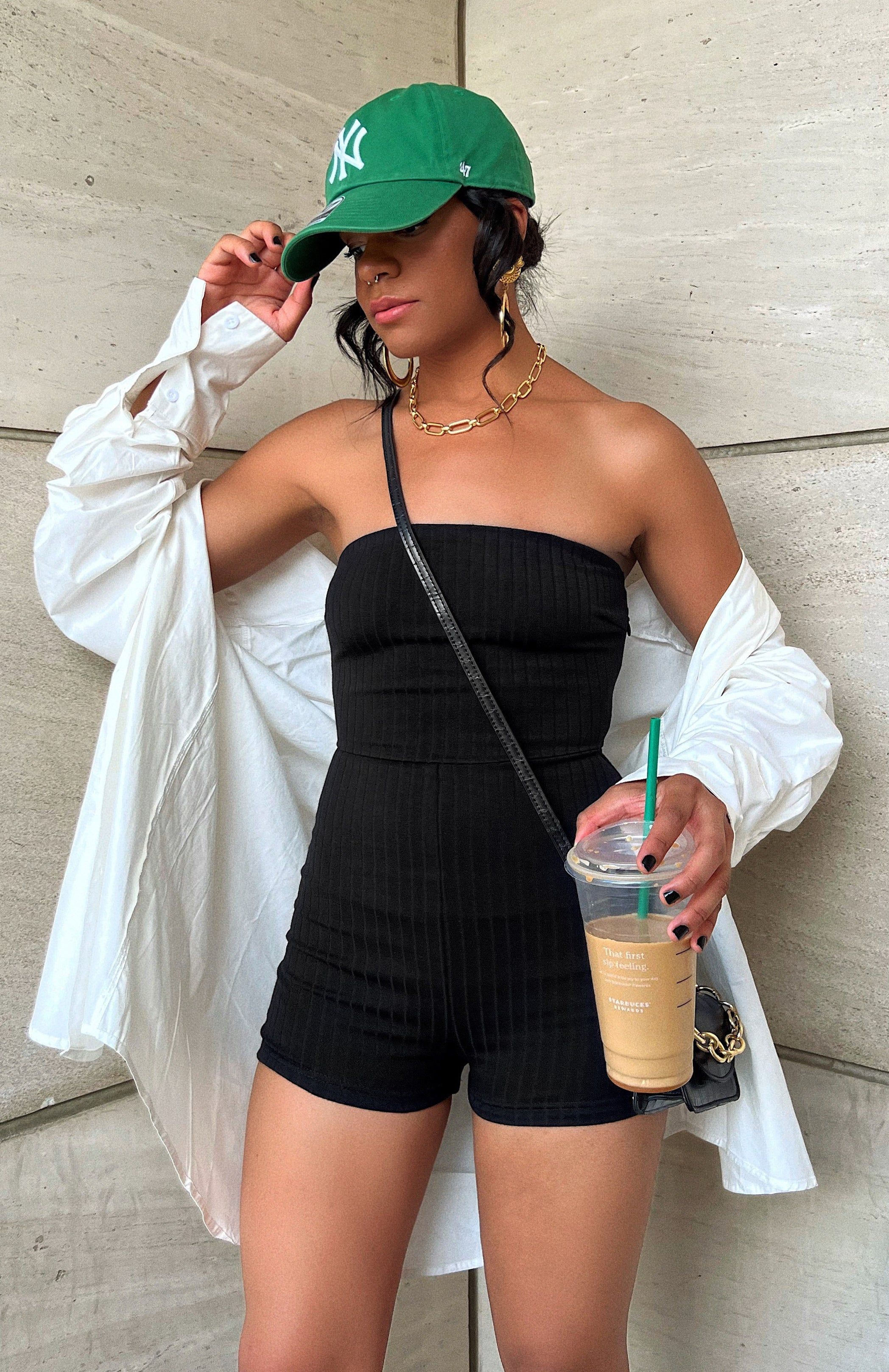 Island Ribbed Playsuit Black sold by White Fox Boutique