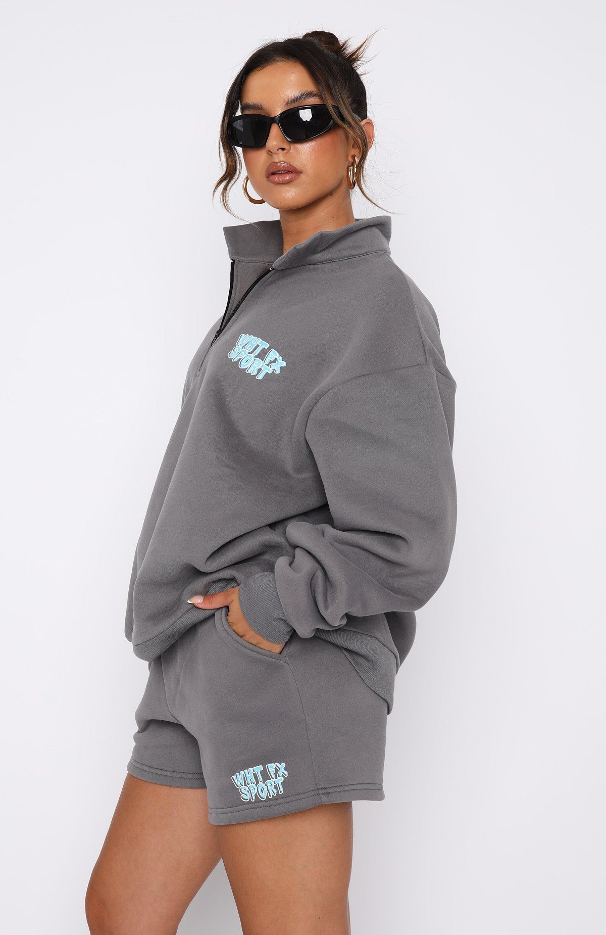 Sport Series Zip Front Sweater Charcoal sold by White Fox Boutique product image thumbnail 3