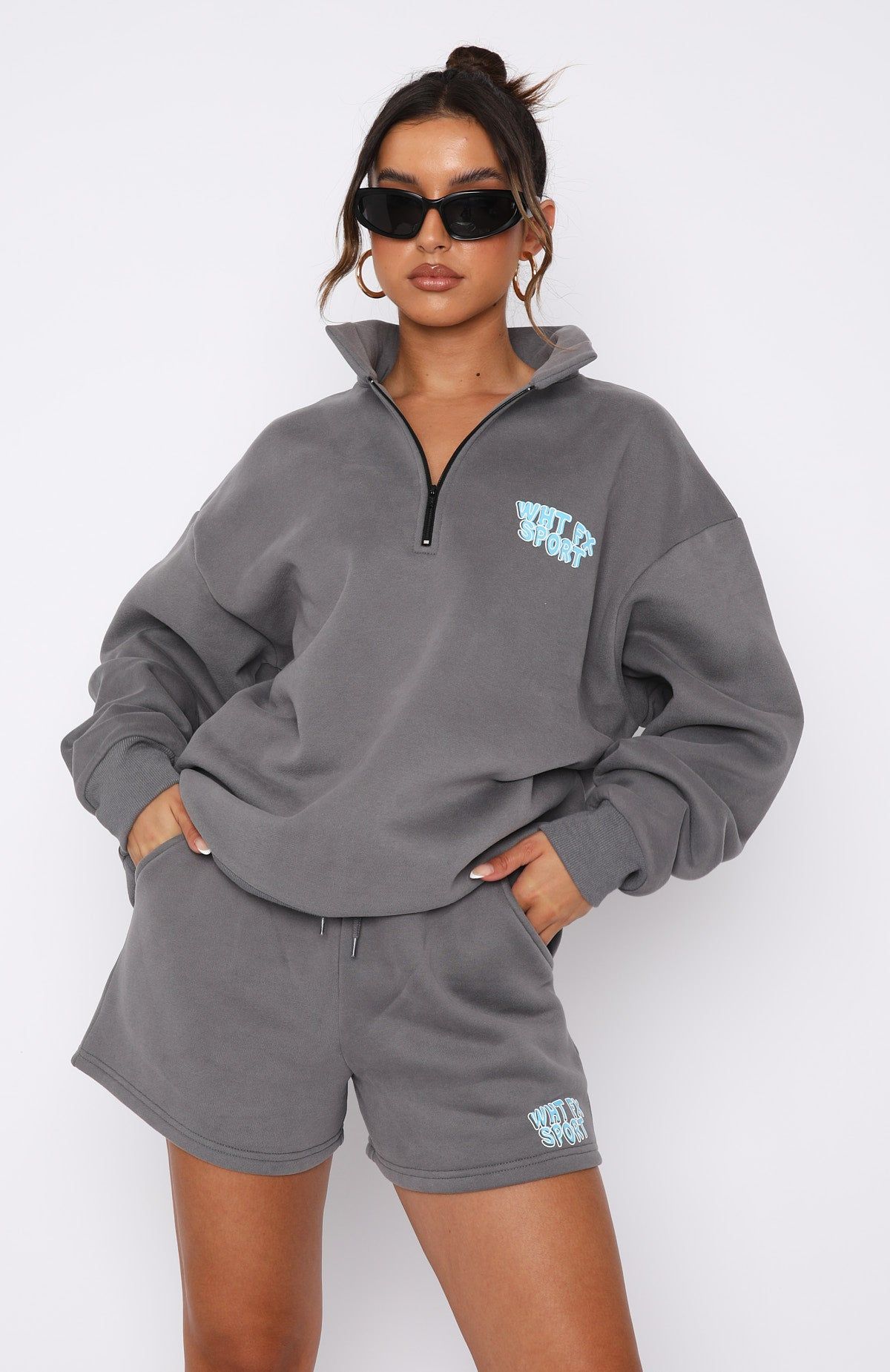 Sport Series Zip Front Sweater Charcoal sold by White Fox Boutique product image thumbnail 2