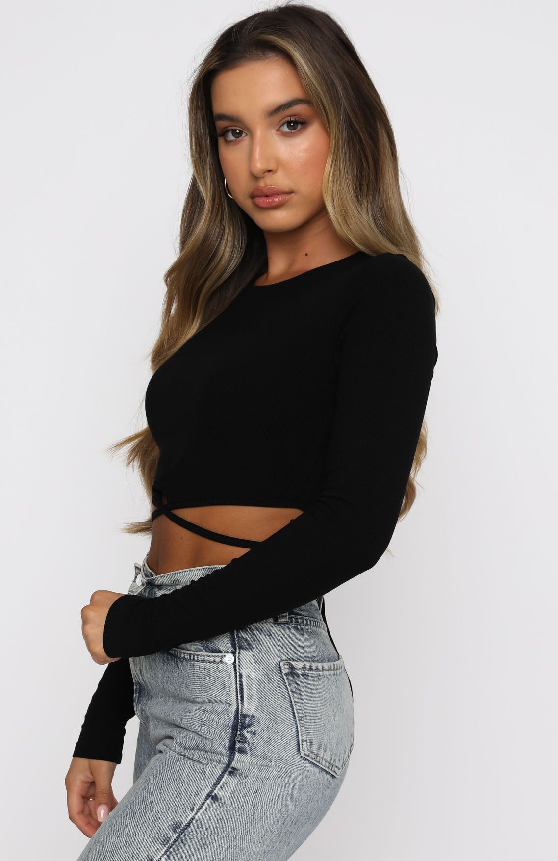 Ever After Long Sleeve Crop Black sold by White Fox Boutique product image thumbnail 3
