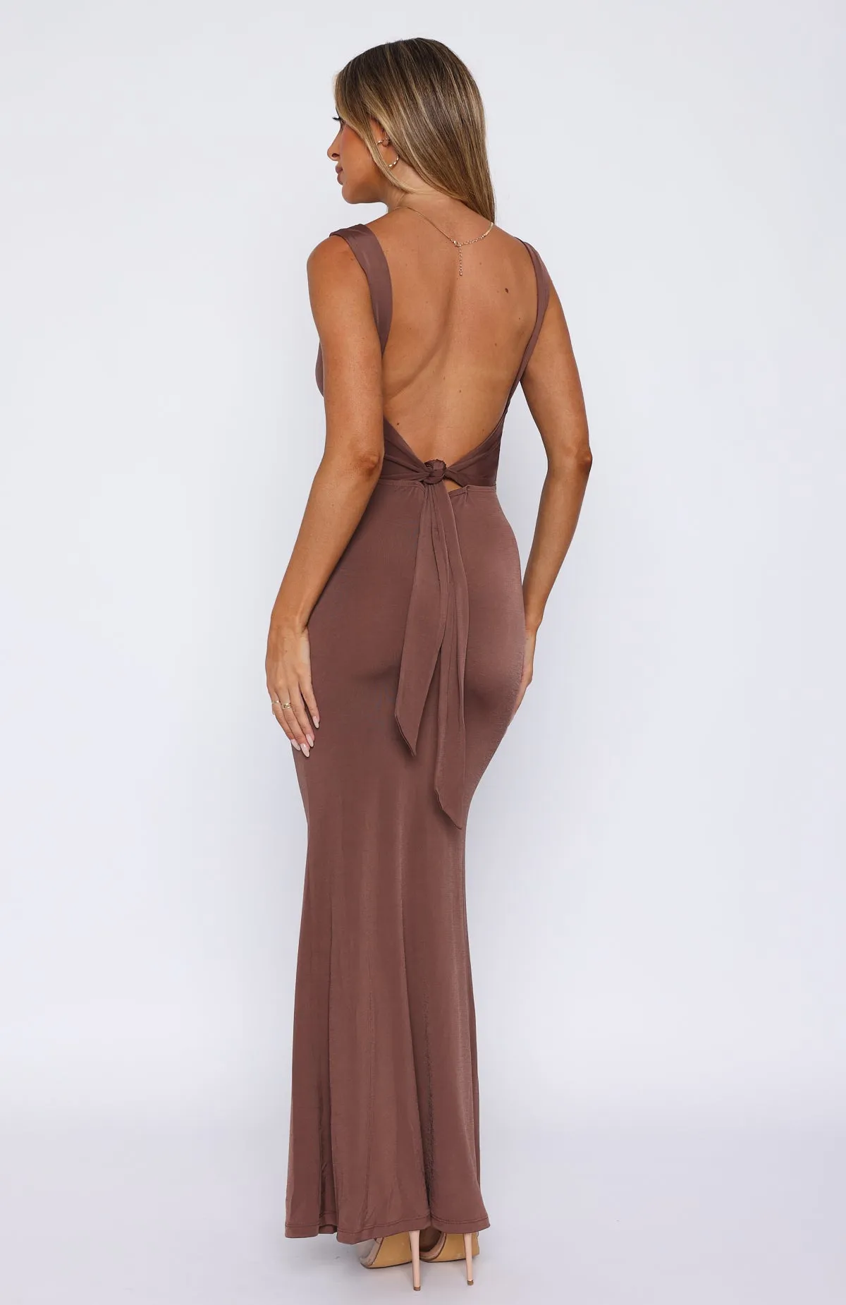 On My Own Again Maxi Dress Chocolate sold by White Fox Boutique product image thumbnail 2