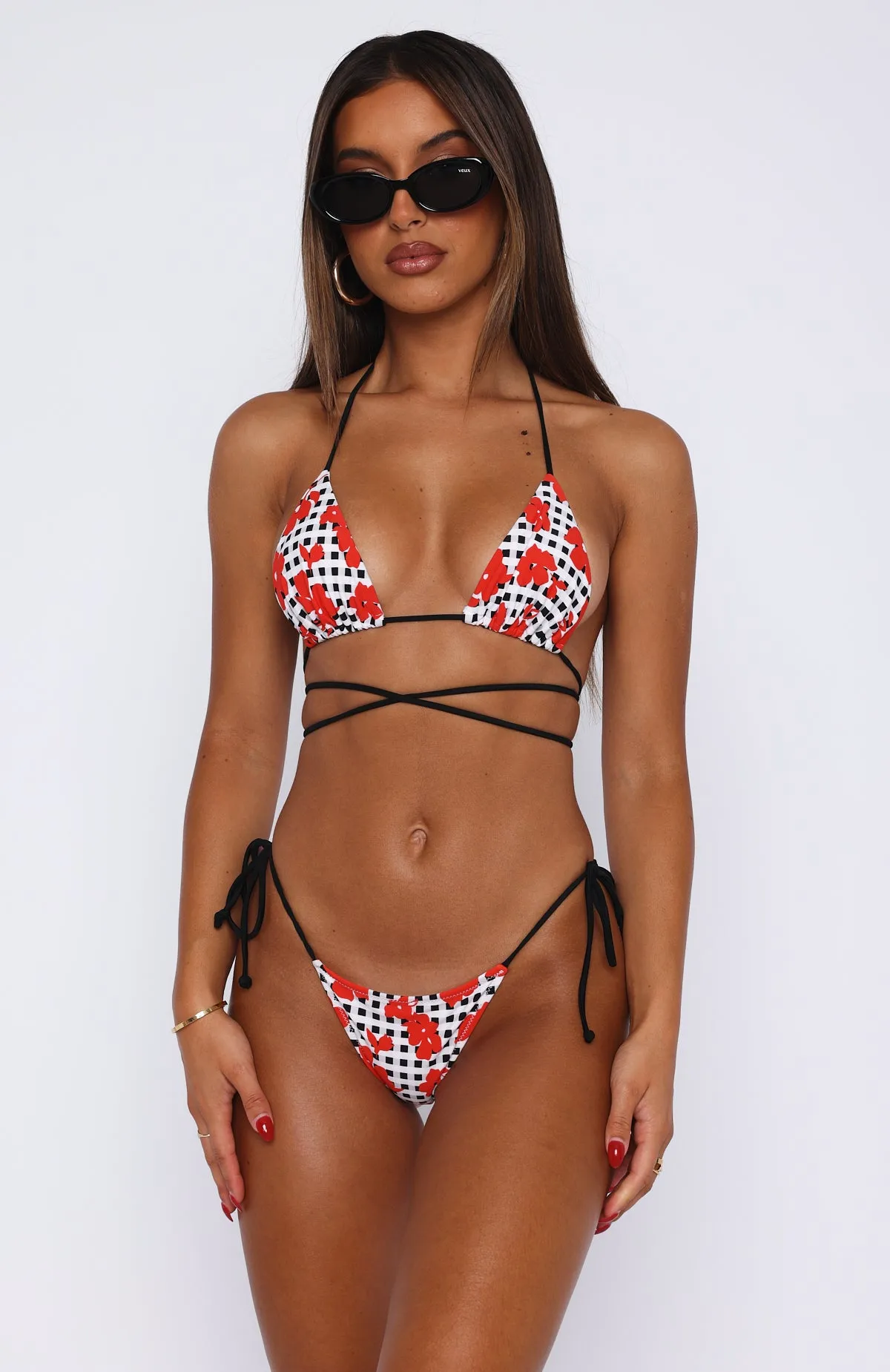 Golden Hour Bikini Top Gingham Red Floral sold by White Fox Boutique product image thumbnail 4