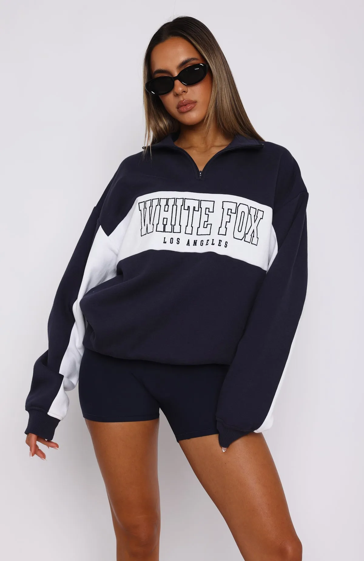 Jokes On You Zip Front Sweater Navy sold by White Fox Boutique product image thumbnail 2