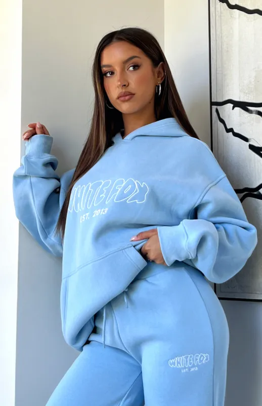 Missed Flights Oversized Hoodie Soft Blue sold by White Fox Boutique