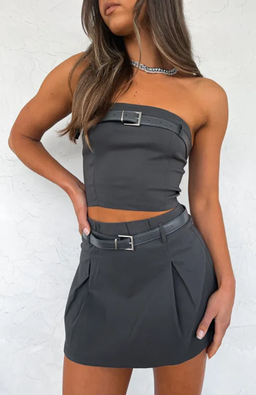 Follow Me Strapless Crop Charcoal sold by White Fox Boutique