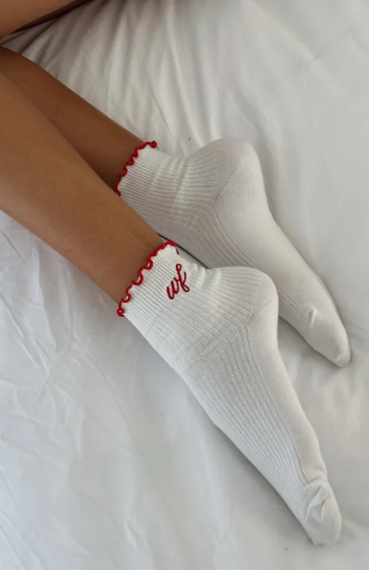 Me Time Socks White/Red sold by White Fox Boutique