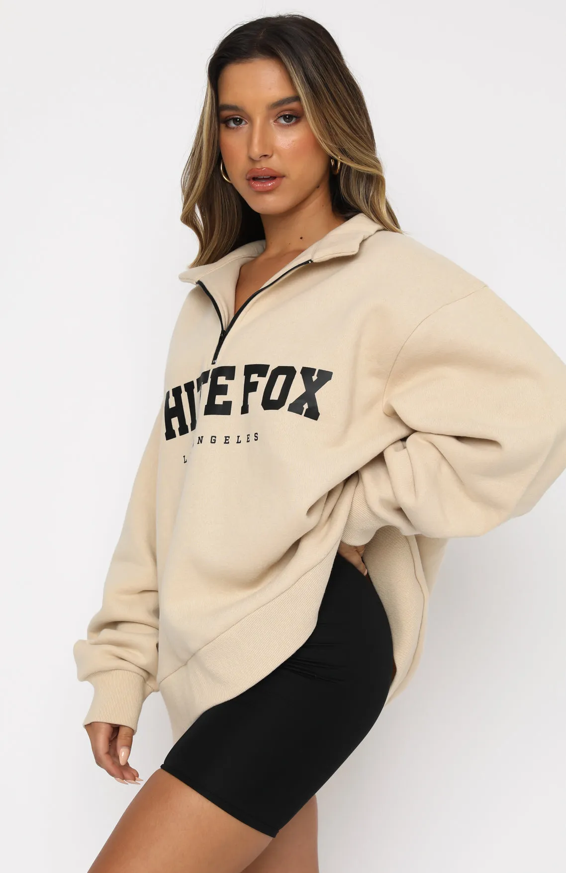High Standard Zip Front Sweater Sand sold by White Fox Boutique product image thumbnail 3