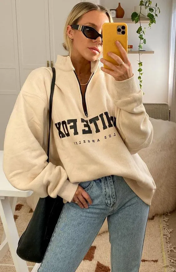 High Standard Zip Front Sweater Sand sold by White Fox Boutique